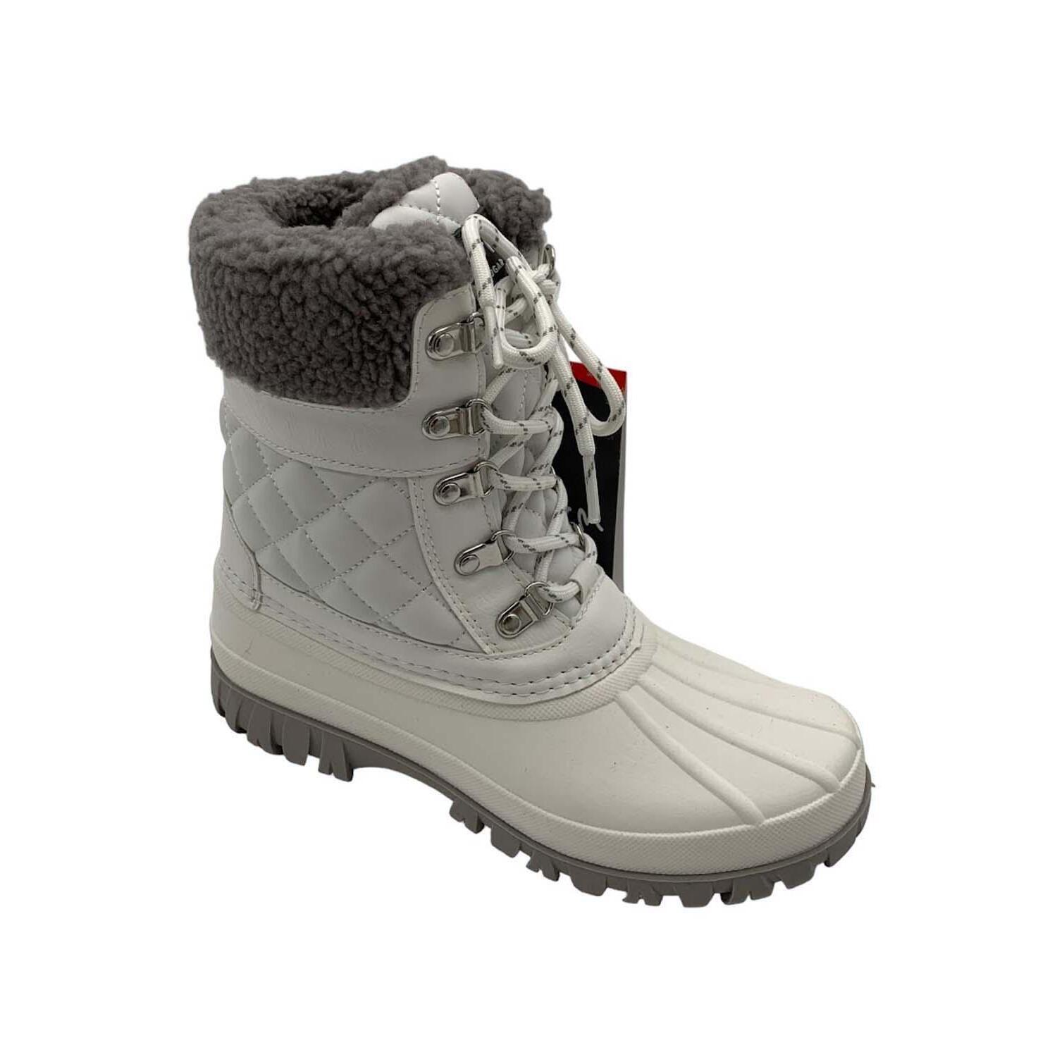 Cougar Waterproof Lace Up Winter Boots Carlisle White Quilt - Medium